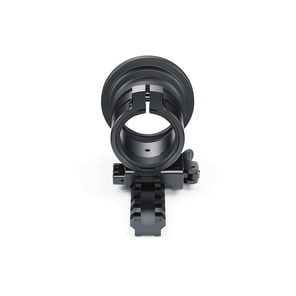 Pulsar PSP-V rail adaptor seen end-on through the open clamp ring, with the Weaver base and tightening screw below