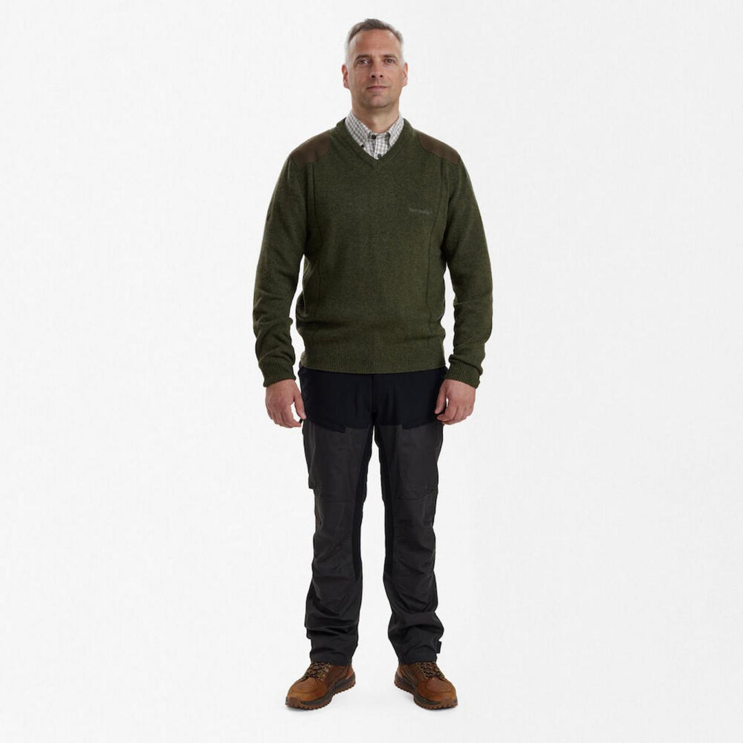 Deerhunter Sheffield Knit V-Neck Jumper Green Melange