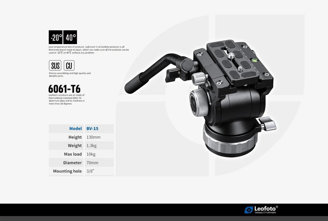 Leofoto BV-15 Fluid Video Head with Pan Handle - Arca Clamp