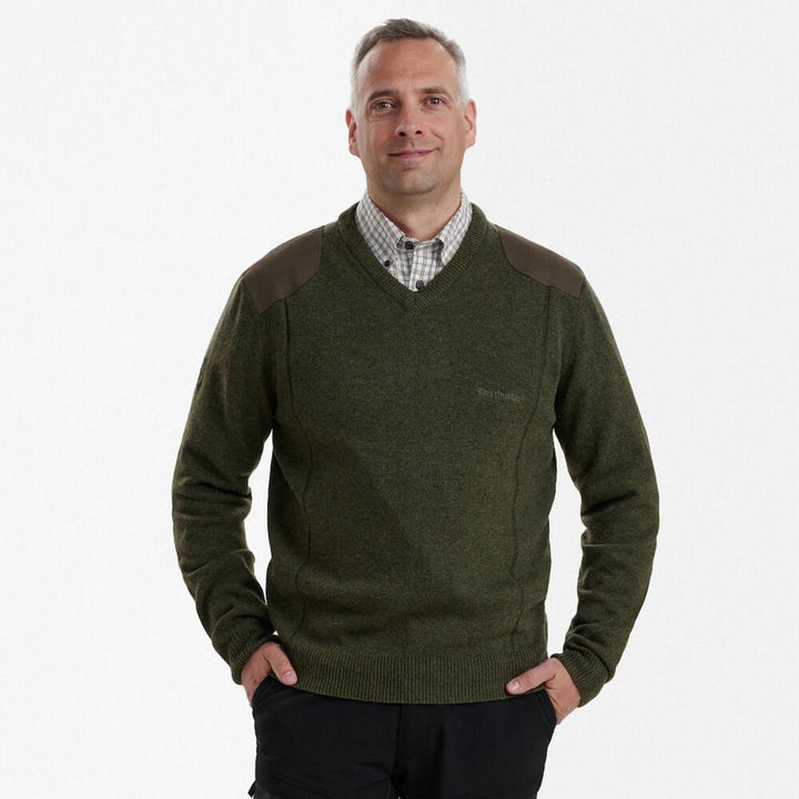 Deerhunter Sheffield Knit V-Neck Jumper Green Melange