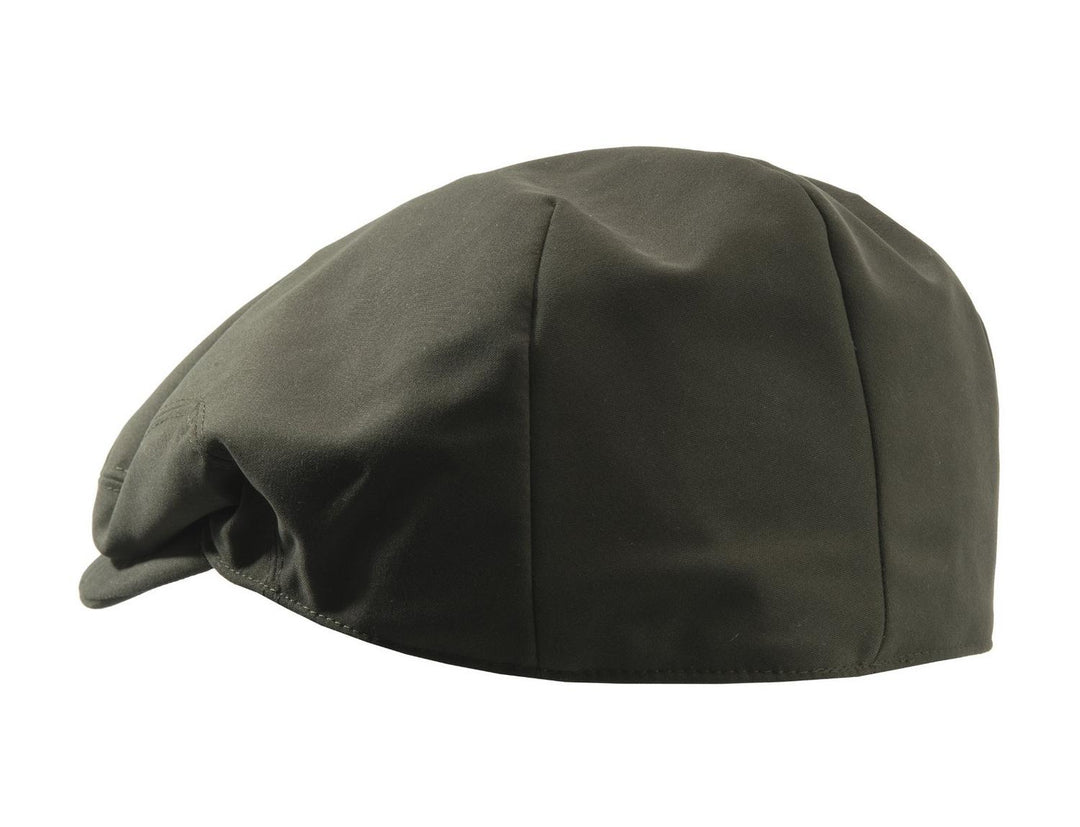 Rear three-quarter view with the peak angled left, showing the smooth waterproof shell fabric