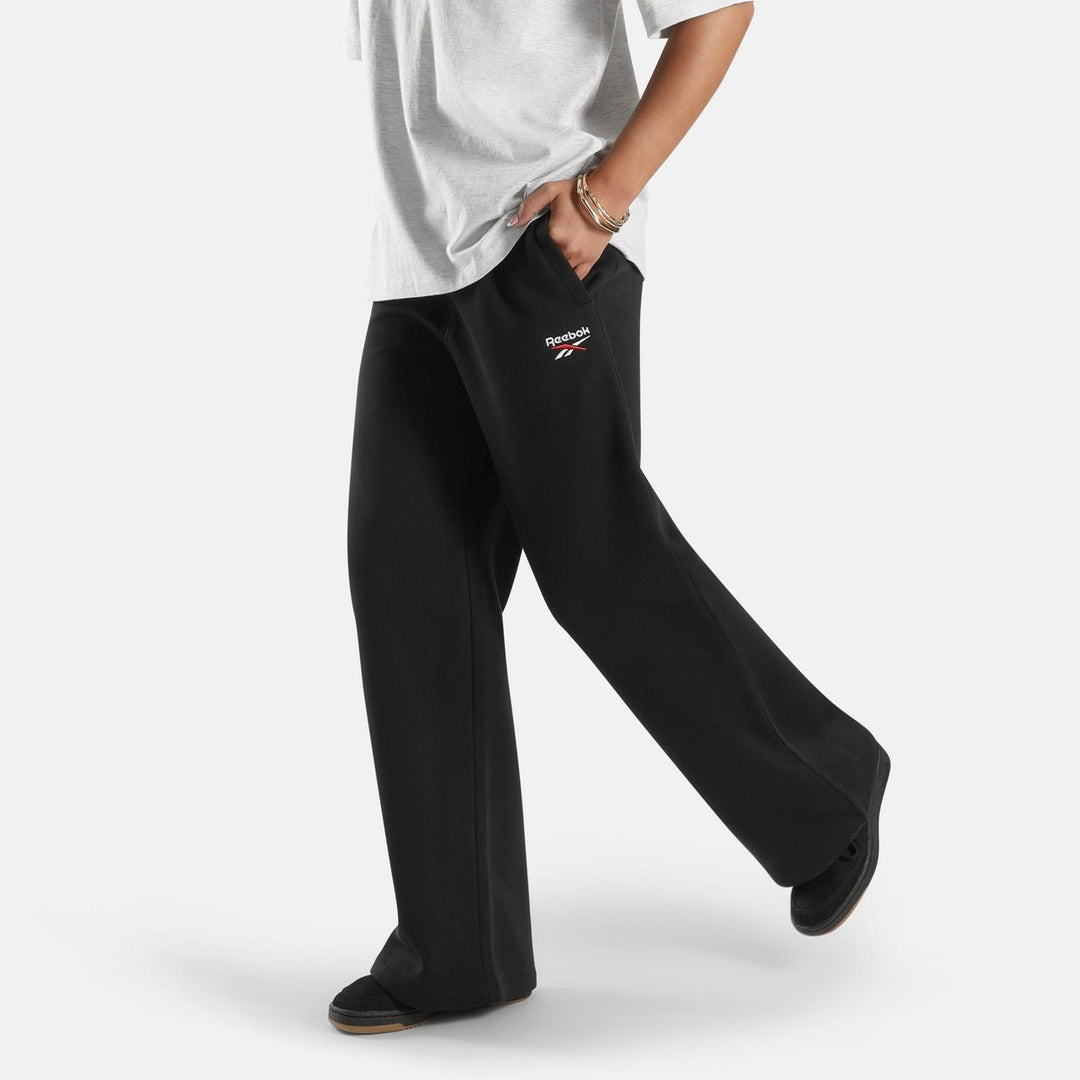 ID 2-COL LOGO FLEECE WIDE LEG PANTS BLACK