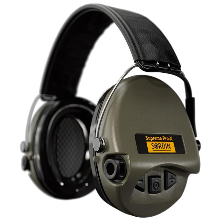 Sordin Supreme Pro-X Electronic Ear Defenders - Green, Leather Headband