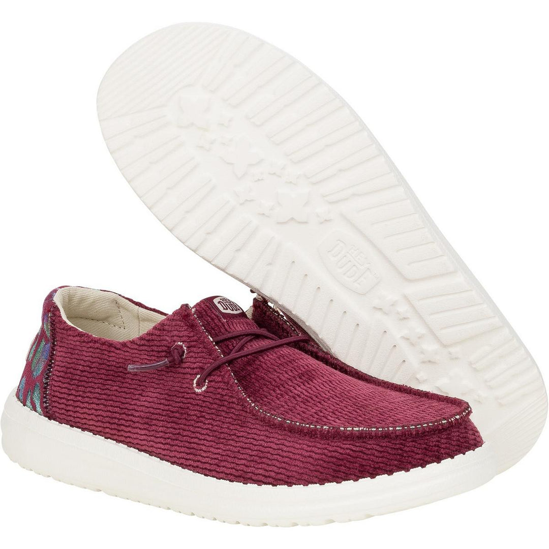 HEYDUDE Wendy Corduroy Leo Shoes Burgundy