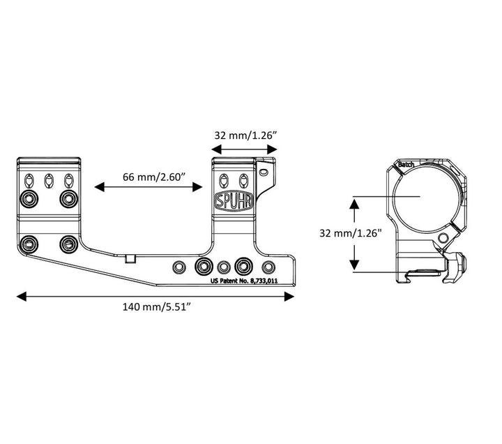 Spuhr ISMS 34mm 0 MOA Cantilever Picatinny One-Piece Mount