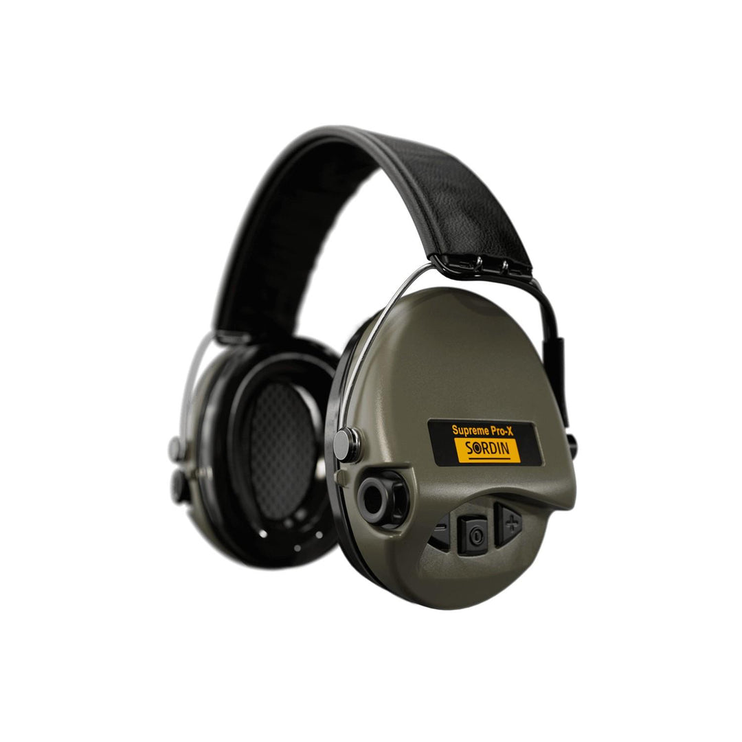 Sordin Supreme Pro-X Electronic Ear Defenders - Green, Leather Headband