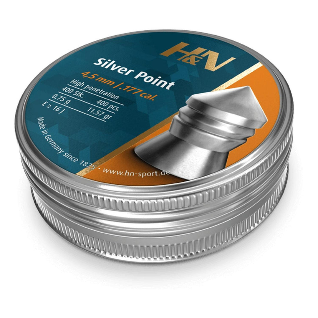 H&N Silver Point .177 4.50mm 11.57gr Pointed Pellets, Tin of 400