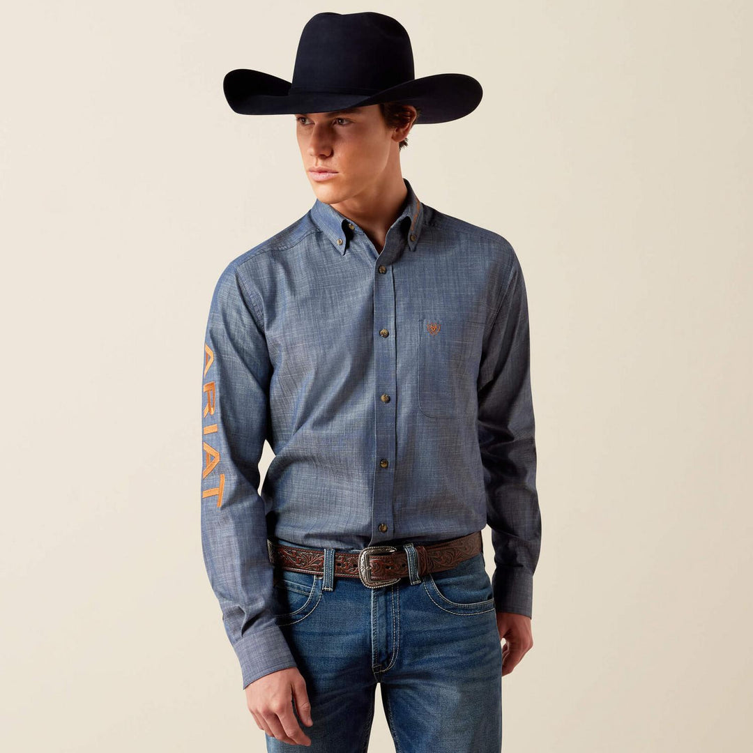 Ariat Mens Team Large Twill Fitted Long Sleeve Shirt Cmbl/sdbrn
