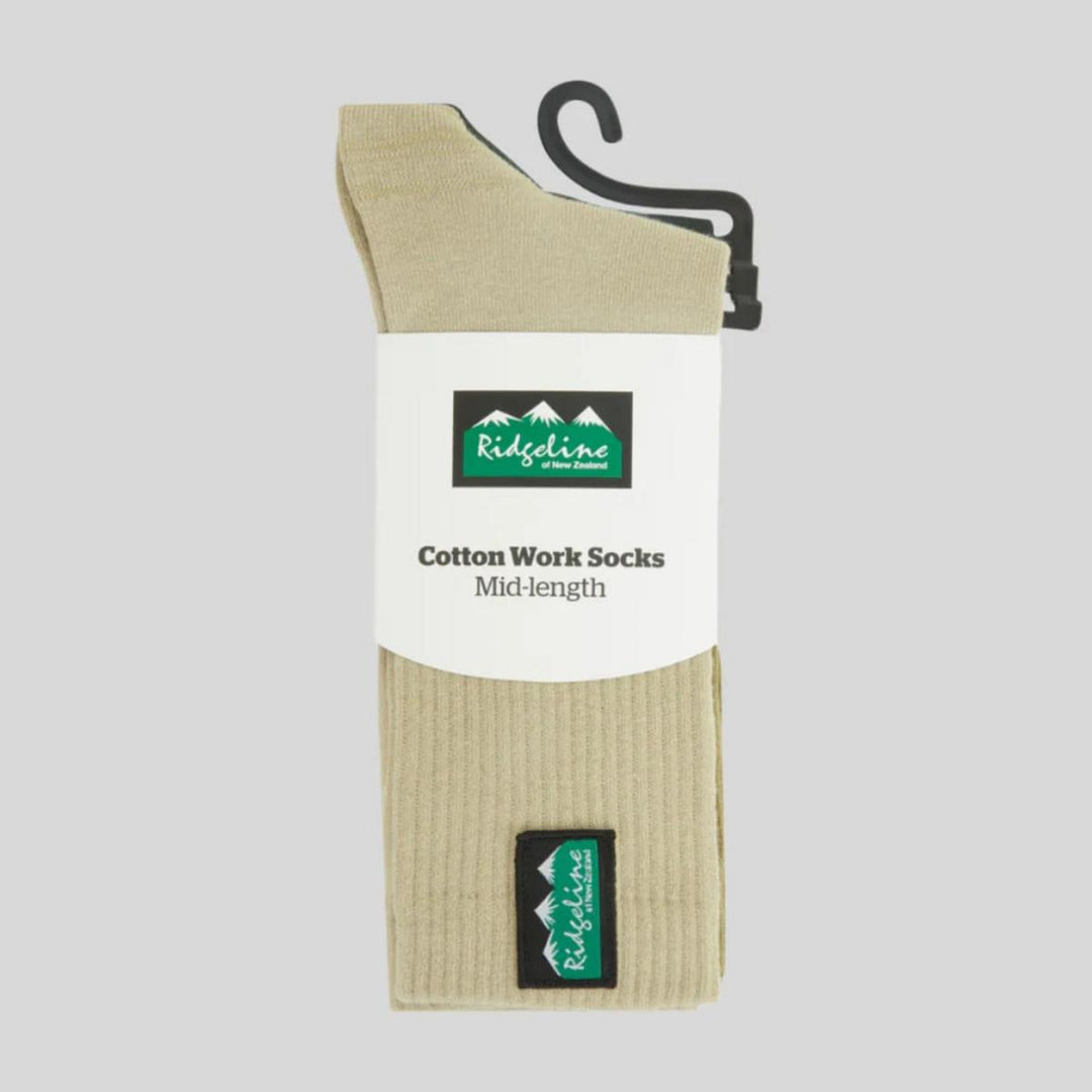 Ridgeline Unisex Cotton Light Work Socks Mid Length 3 pair
