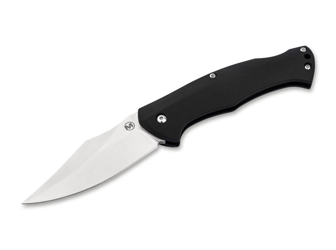 Böker Magnum Echidna folding knife with black G10 handle and satin clip-point blade, open side view