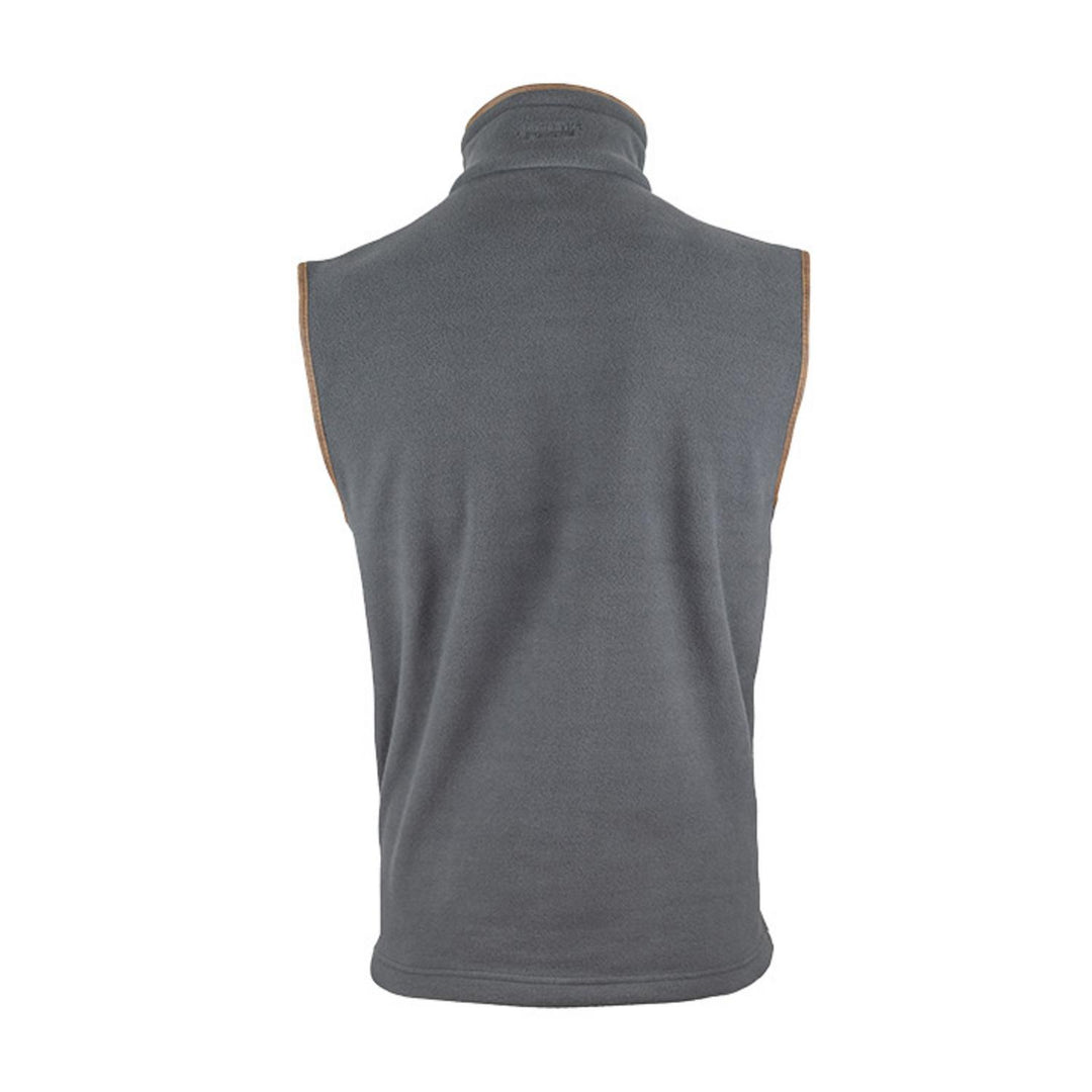 Jack Pyke Countryman Fleece Gilet in grey, rear view of the fleece bodywarmer, studio product shot on white background.