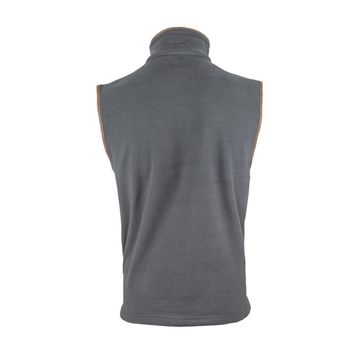 Jack Pyke Countryman Fleece Gilet in grey, rear view of the fleece bodywarmer, studio product shot on white background.