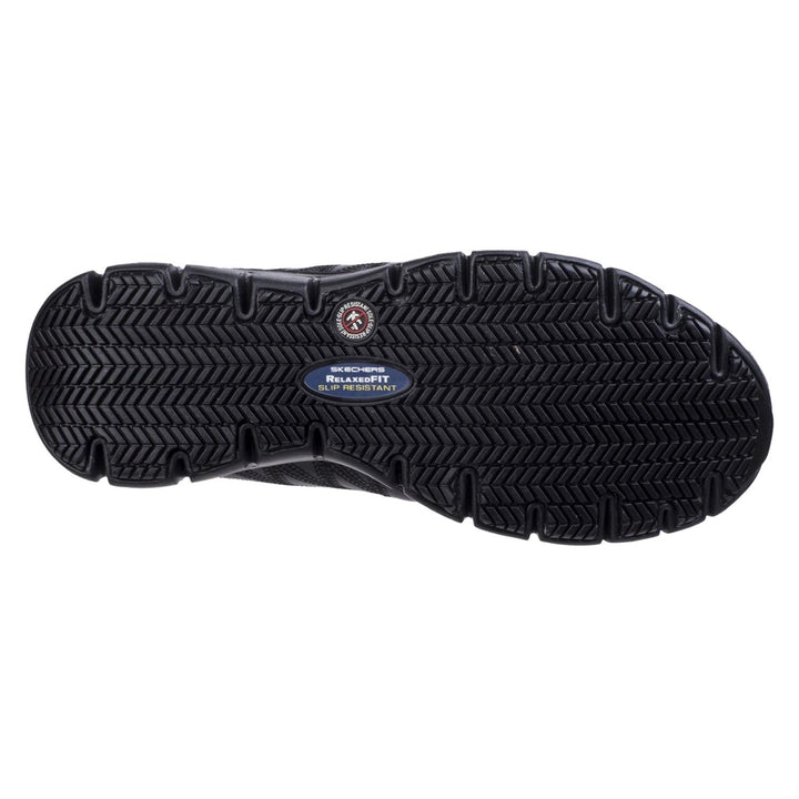 Skechers Workwear Sure Track Erath Occupational Shoe Black - Side stitched stripe designs with S logo, Lace up sporty casual comfort slip resistant work sneaker design