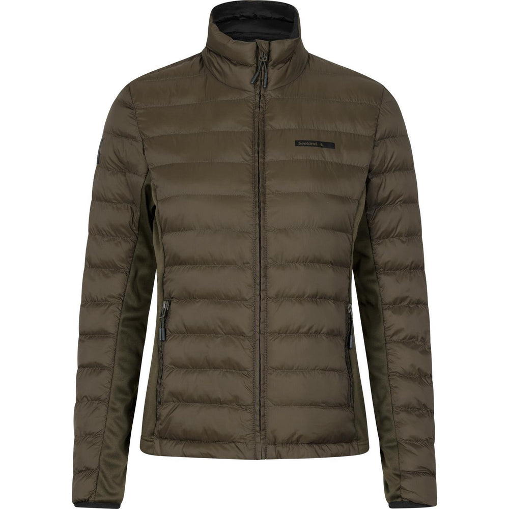 Dark olive Seeland Therma Puffer Jacket from the front on an invisible mannequin, full-length centre zip, stand collar, zipped hand pockets and a small chest label.