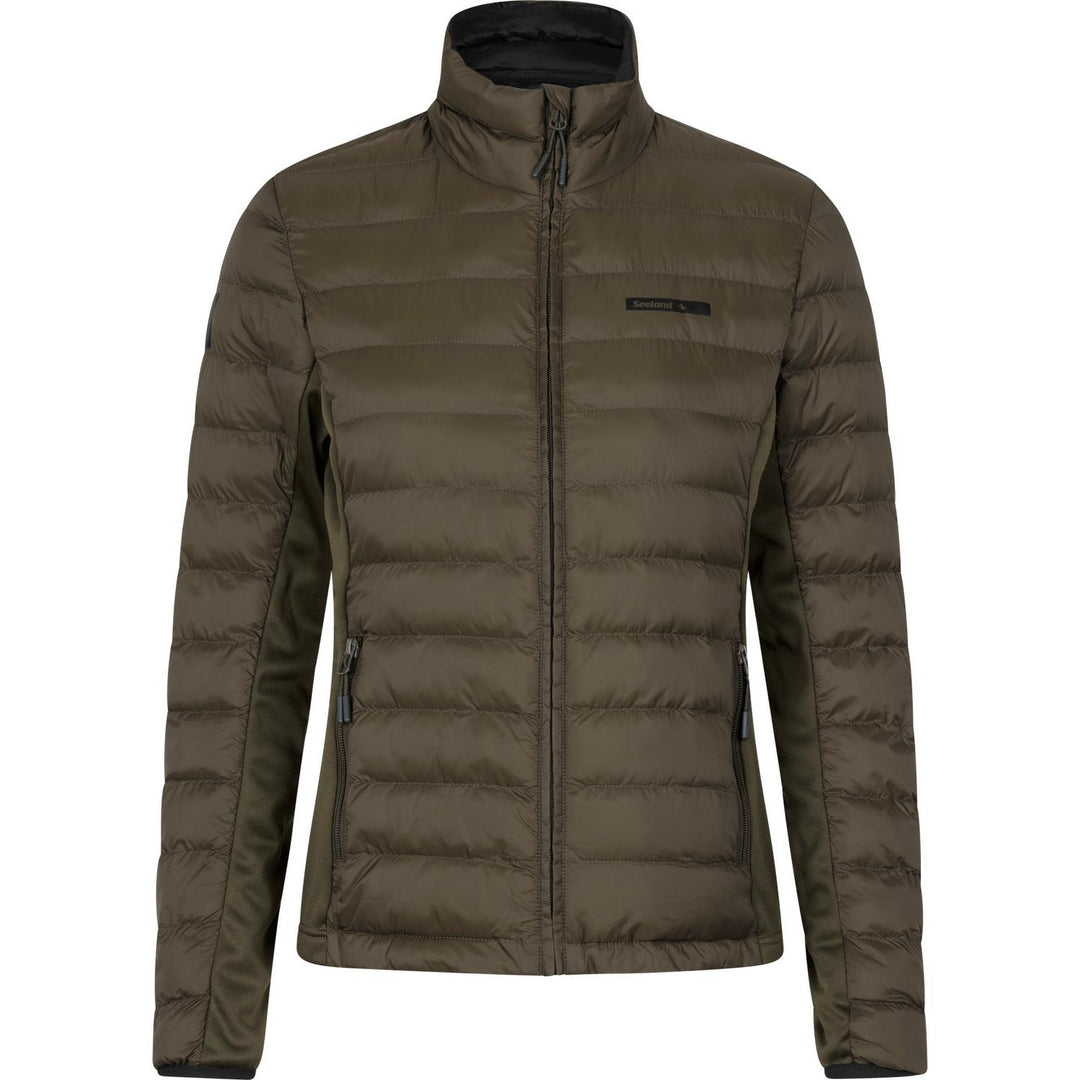Dark olive Seeland Therma Puffer Jacket from the front on an invisible mannequin, full-length centre zip, stand collar, zipped hand pockets and a small chest label.