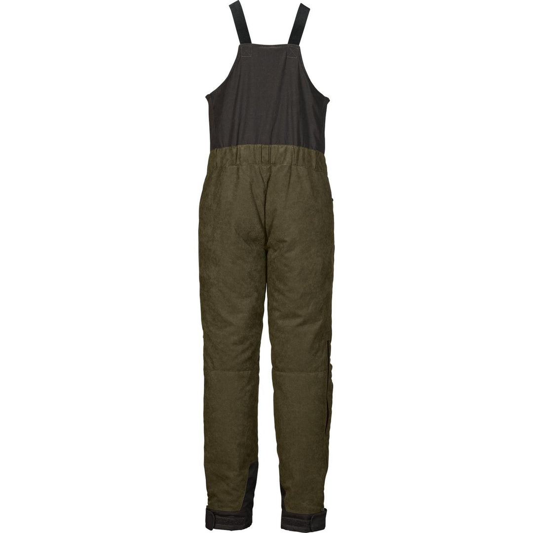Seeland Taiga trousers, back view showing the black bib panel and shoulder straps