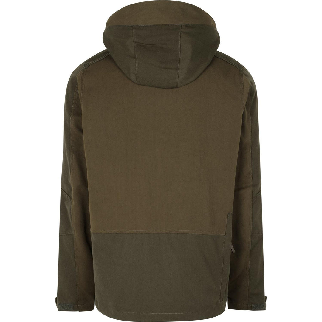 Seeland Trax jacket in olive green, back view showing the hood and the darker reinforced lower back panel