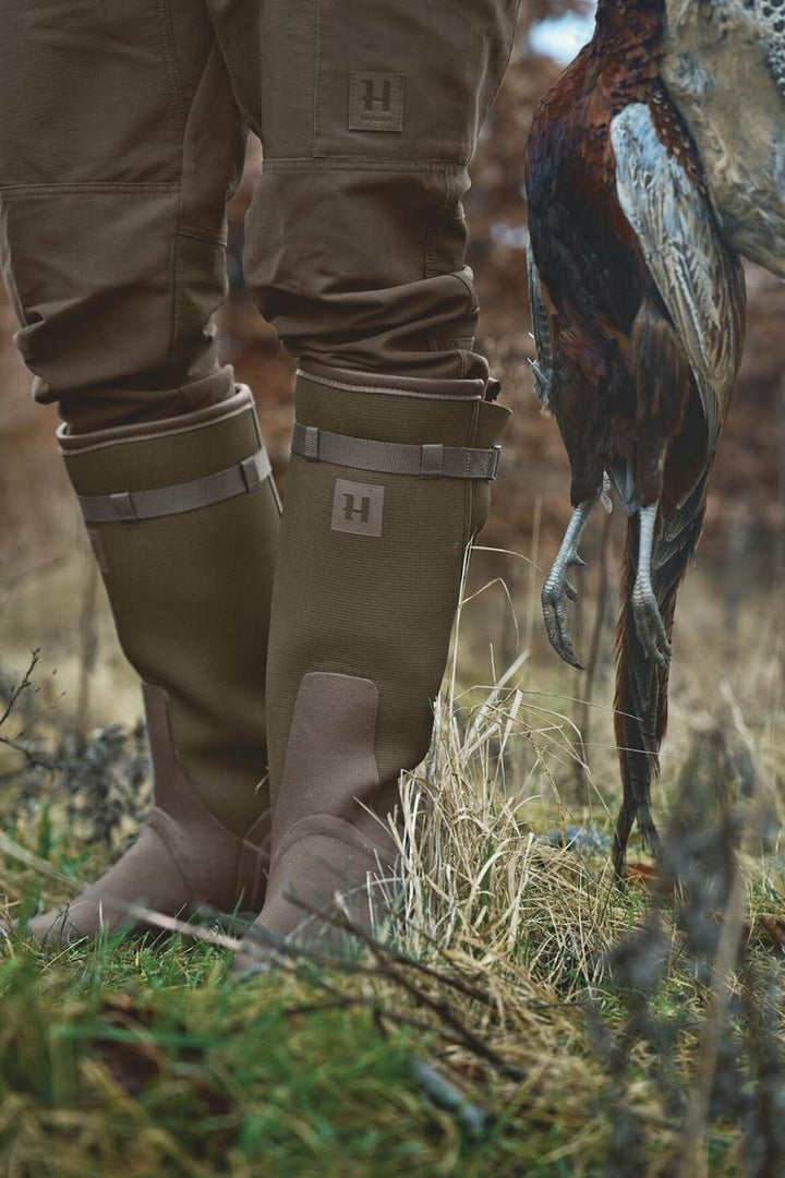 Harkila Forester Textile Rubber Boot in Willow Green/Deep Brown - Rubber Boots