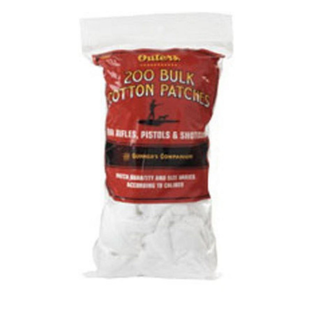 Bag of Outers 200 bulk cotton cleaning patches in red and white packaging, for .23-.28 calibre rifles, pistols and shotguns