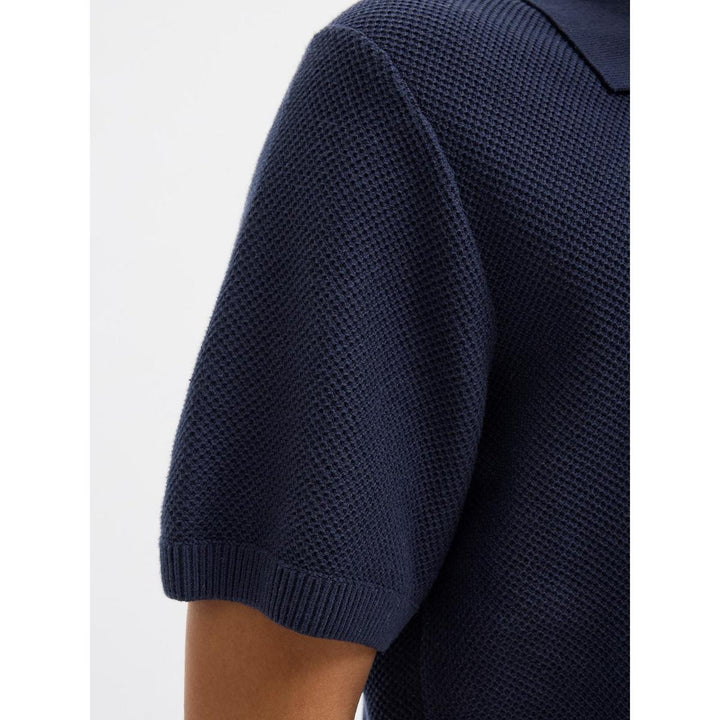 Jack & Jones Jack & Jones Premium split neck knitted polo in Navy Night Sky