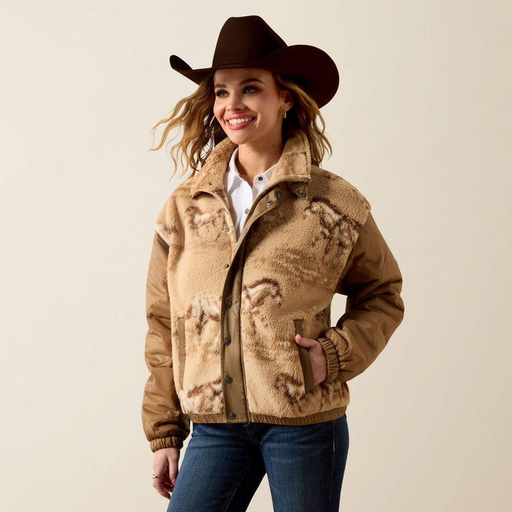 Ariat Ladies Sherpa Blocked Jacket Wldhrs Prt/tgrsey