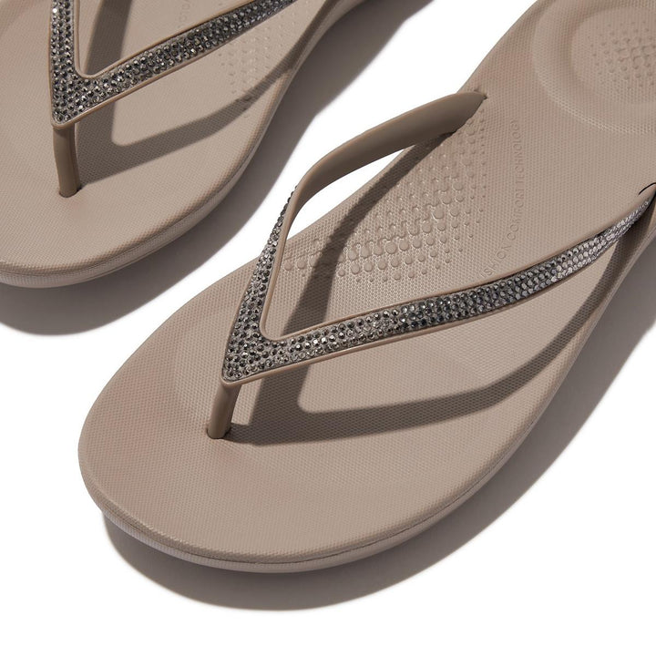 Fitflop iQushion Ombre Sparkle Flip Flops Taupe/Pewter