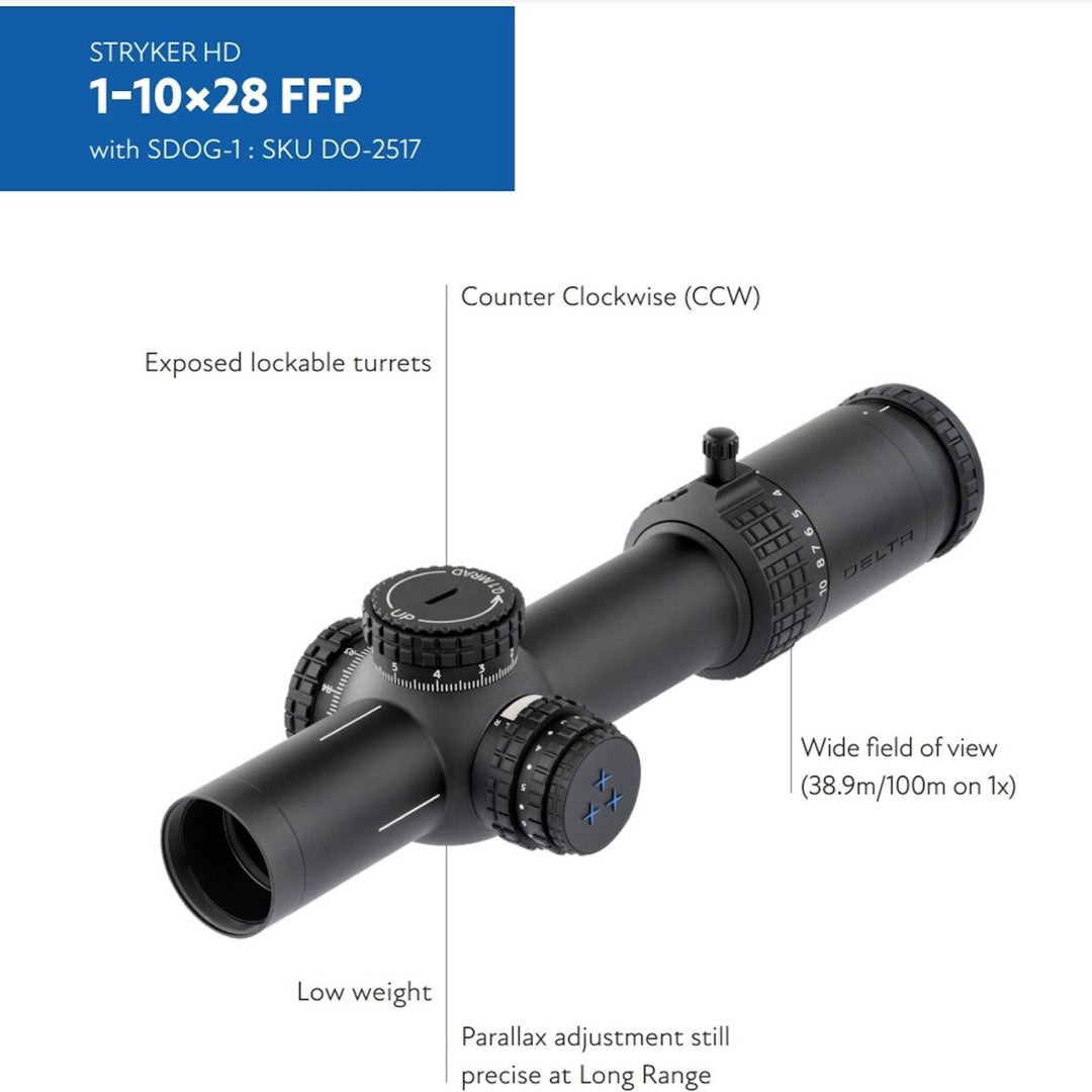 Delta Optical Stryker HD 1-10x28 FFP Rifle Scope, SDOG-1