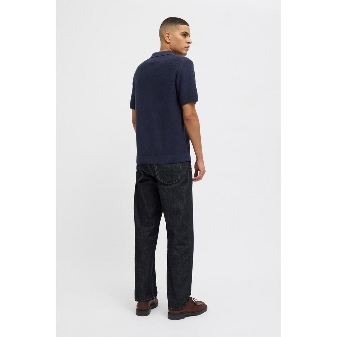Jack & Jones Jack & Jones Premium split neck knitted polo in Navy Night Sky
