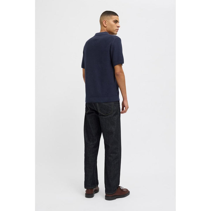 Jack & Jones Jack & Jones Premium split neck knitted polo in Navy Night Sky
