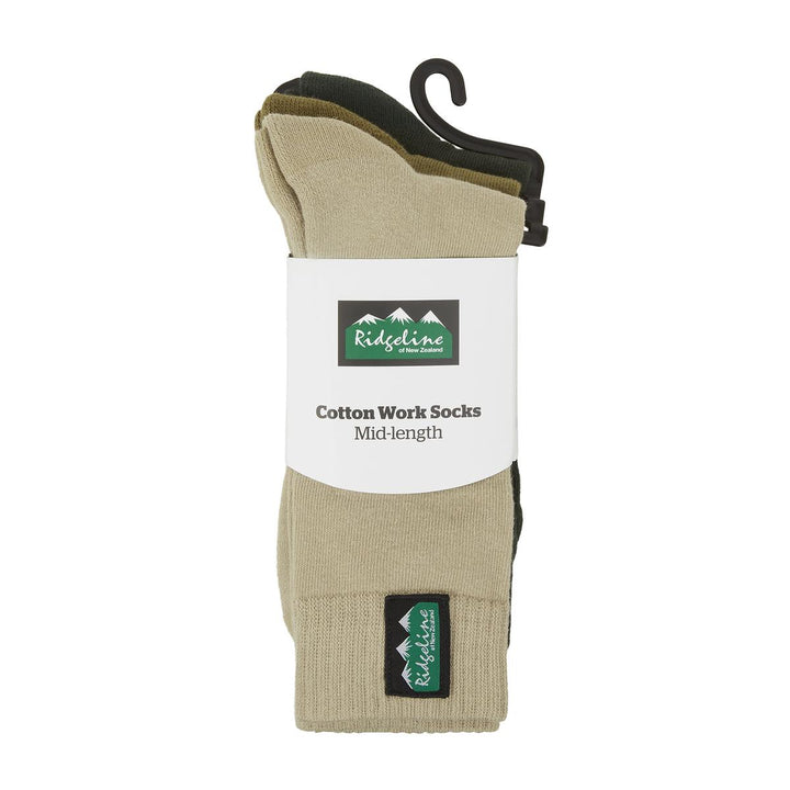 Ridgeline Ridgeline Cotton Work Socks Mid Length - Olive Multi