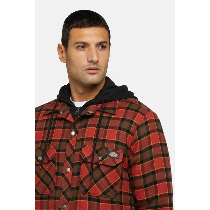 Dickies Fleece Hooded Flannel Shirt Red Ochre