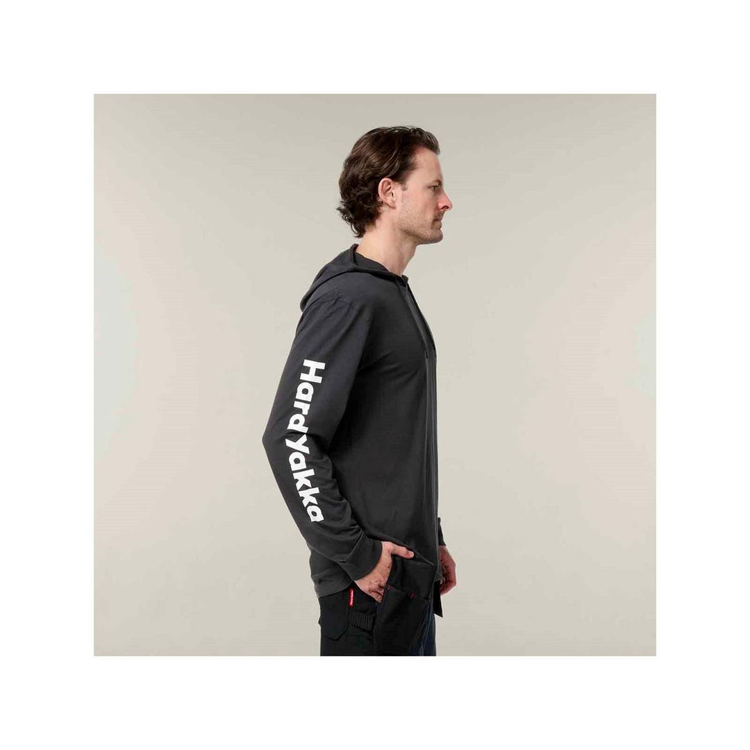 Hard Yakka Hooded Long Sleeve Tee Charcoal