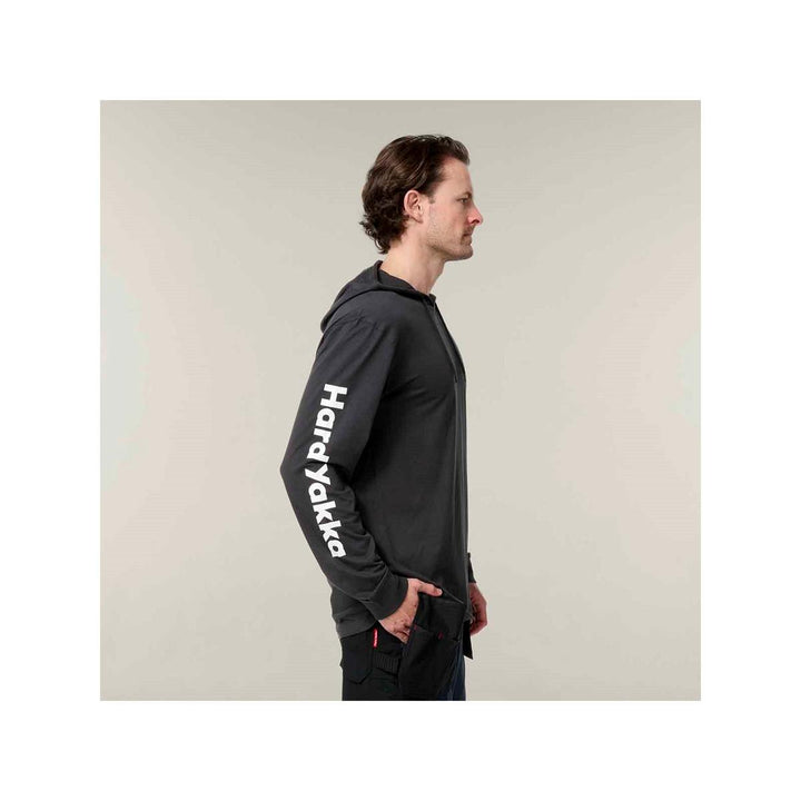 Hard Yakka Hooded Long Sleeve Tee Charcoal