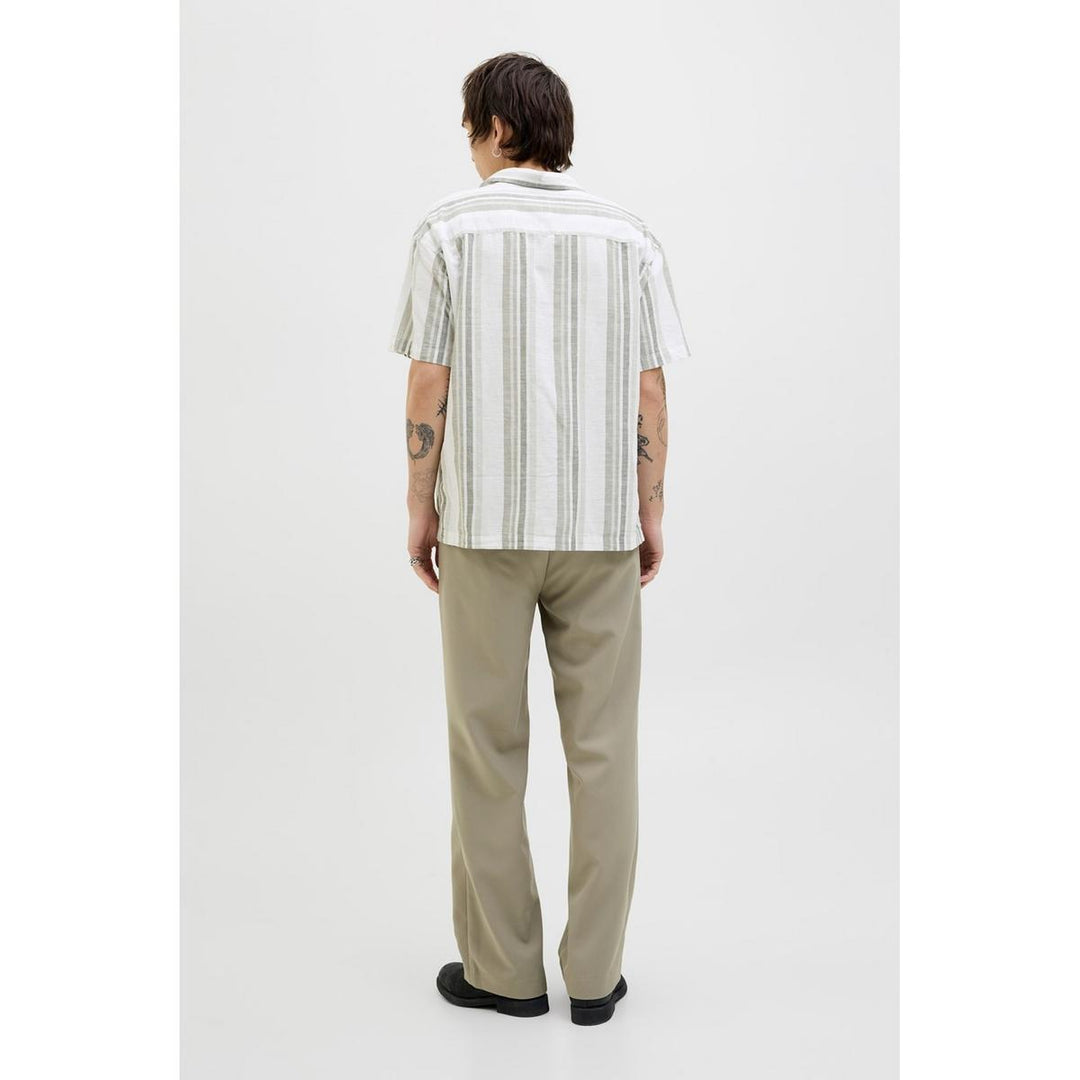Jack & Jones Jack & Jones Premium revere collar linen shirt in White with Green stripe Vetiver