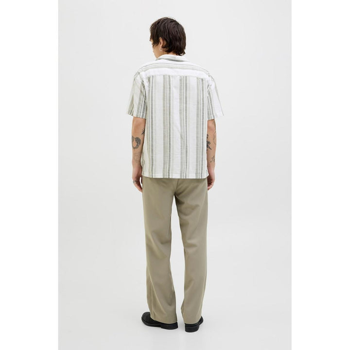 Jack & Jones Jack & Jones Premium revere collar linen shirt in White with Green stripe Vetiver
