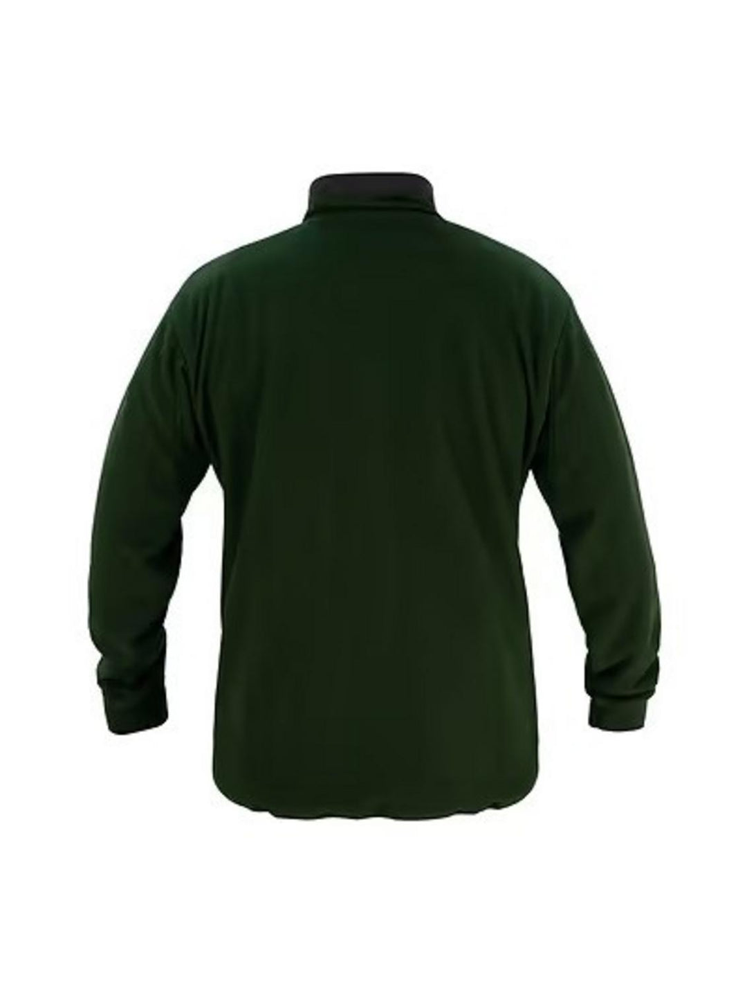 Swazi fleece jacket in dark green, plain back view with a dropped tail hem.