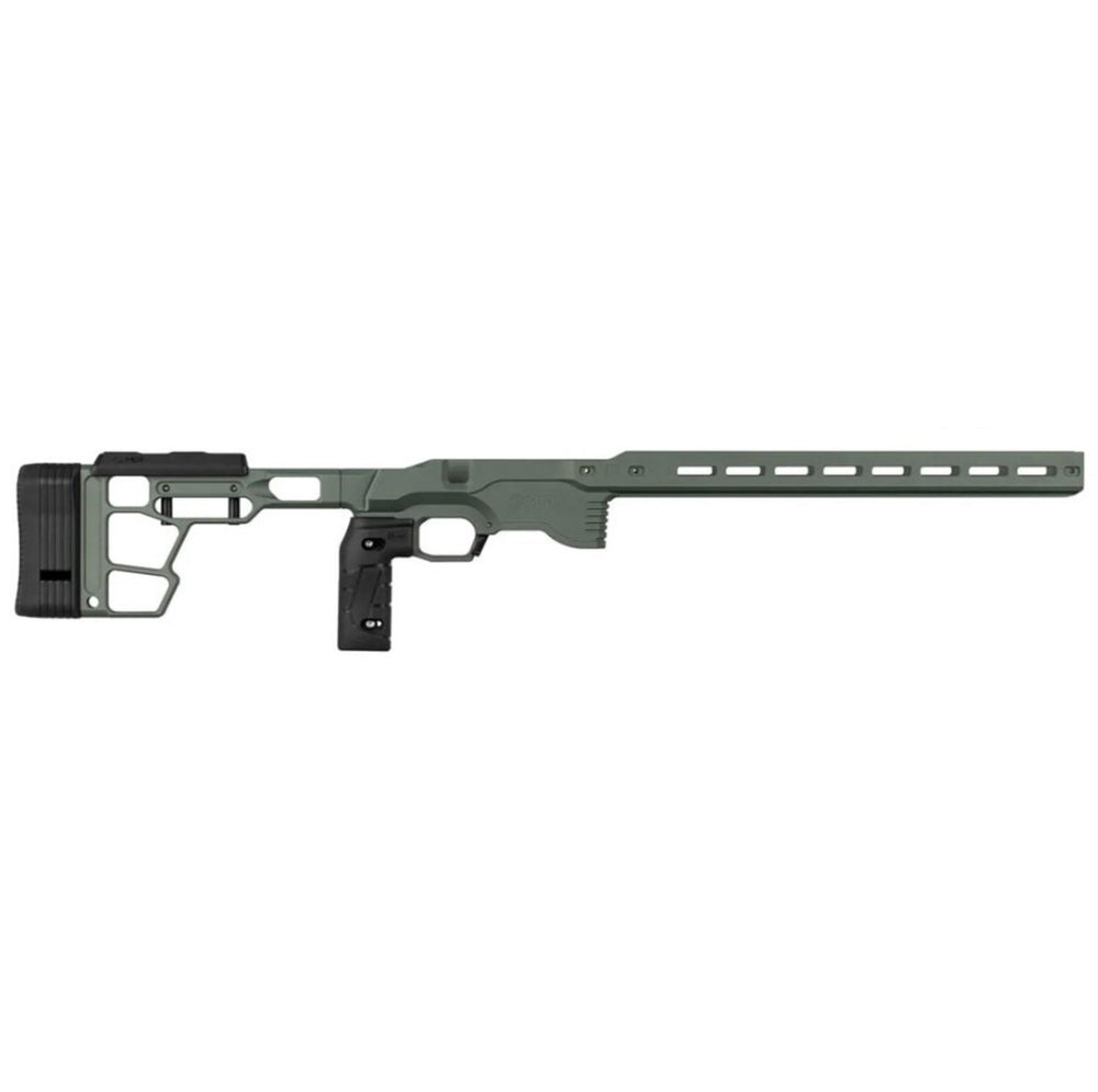 MDT ACC Premier Gen 2 folding chassis for Ruger American Rimfire, right-hand, in olive drab green, side-profile view