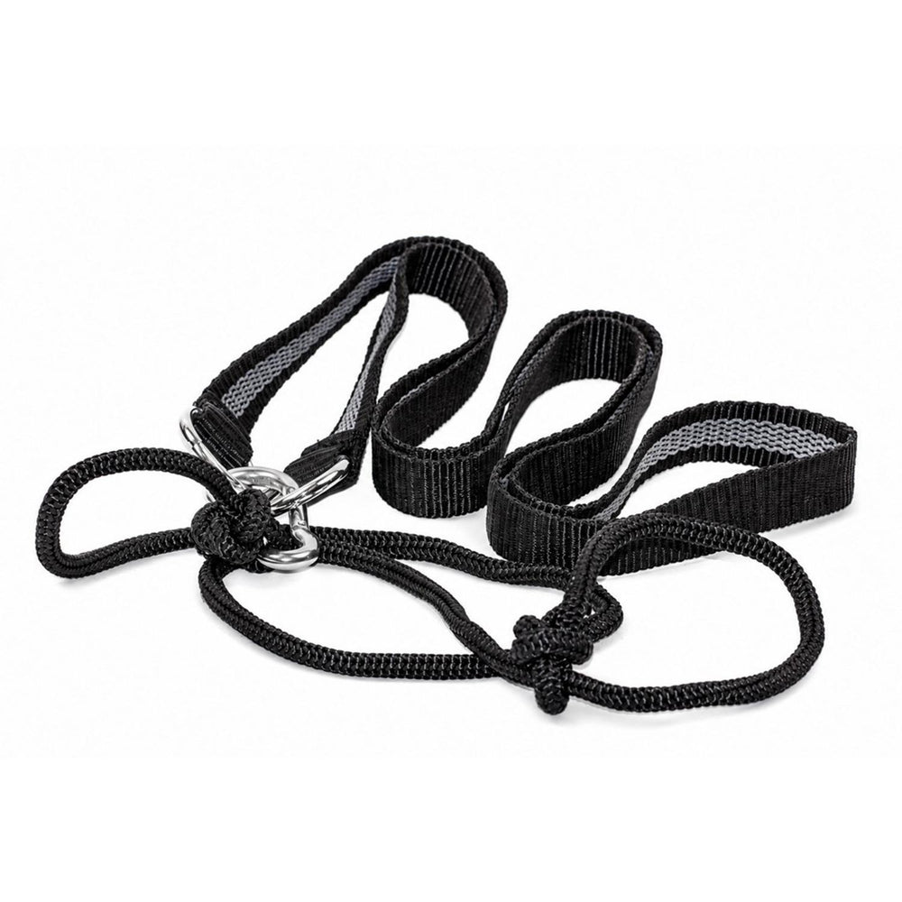 Second view of the Mjoelner deer drag harness, the black webbing straps and adjustable cord loops spread out flat