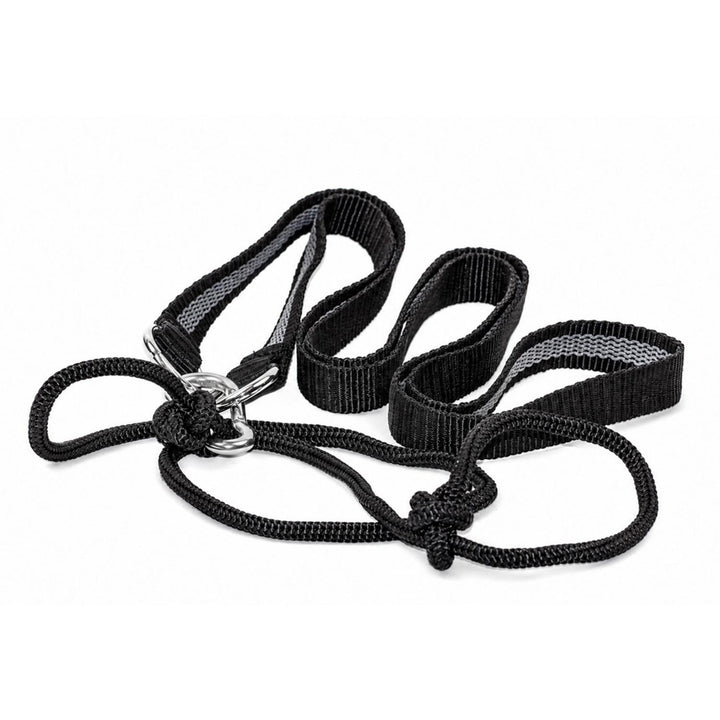 Second view of the Mjoelner deer drag harness, the black webbing straps and adjustable cord loops spread out flat