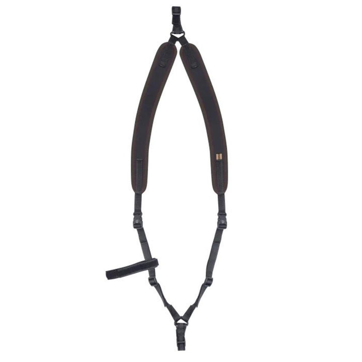 Beretta Neo Backpack Sling in black, a padded shoulder-carry harness shown hanging with adjustment buckles and clip.