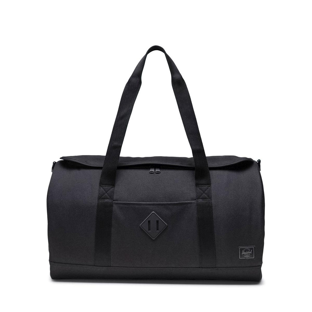 Herschel Bags Heritage Duffle Black Tonal - stripe EcoSystem Liner made from 100% recycled post-consumer water bottles, Signature diamond detail
