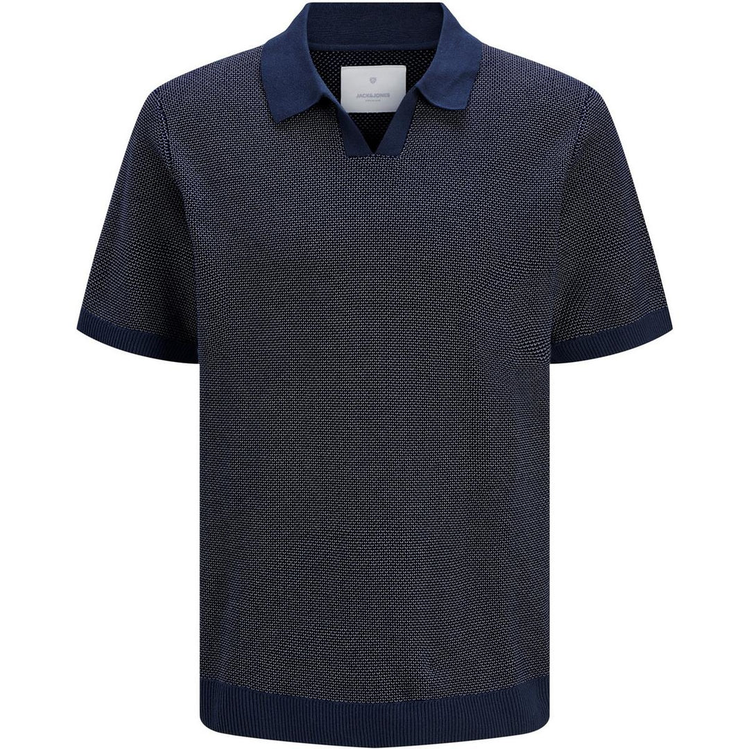 Jack & Jones Jack & Jones Premium split neck knitted polo in Navy Night Sky