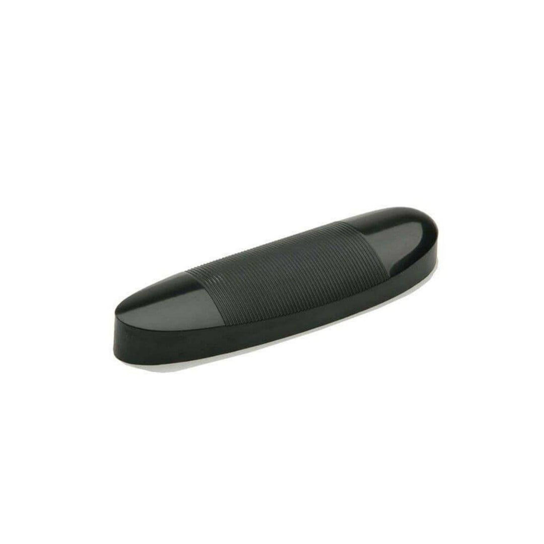 Wegu vulcanite heel plate 30mm in black, ribbed centre panel, three-quarter view on white background