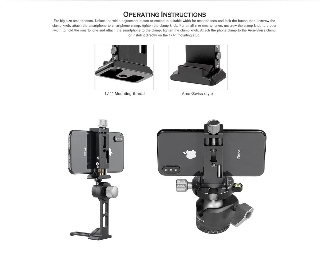 Leofoto PC-90II Smartphone Tripod Clamp with Arca-Swiss Base