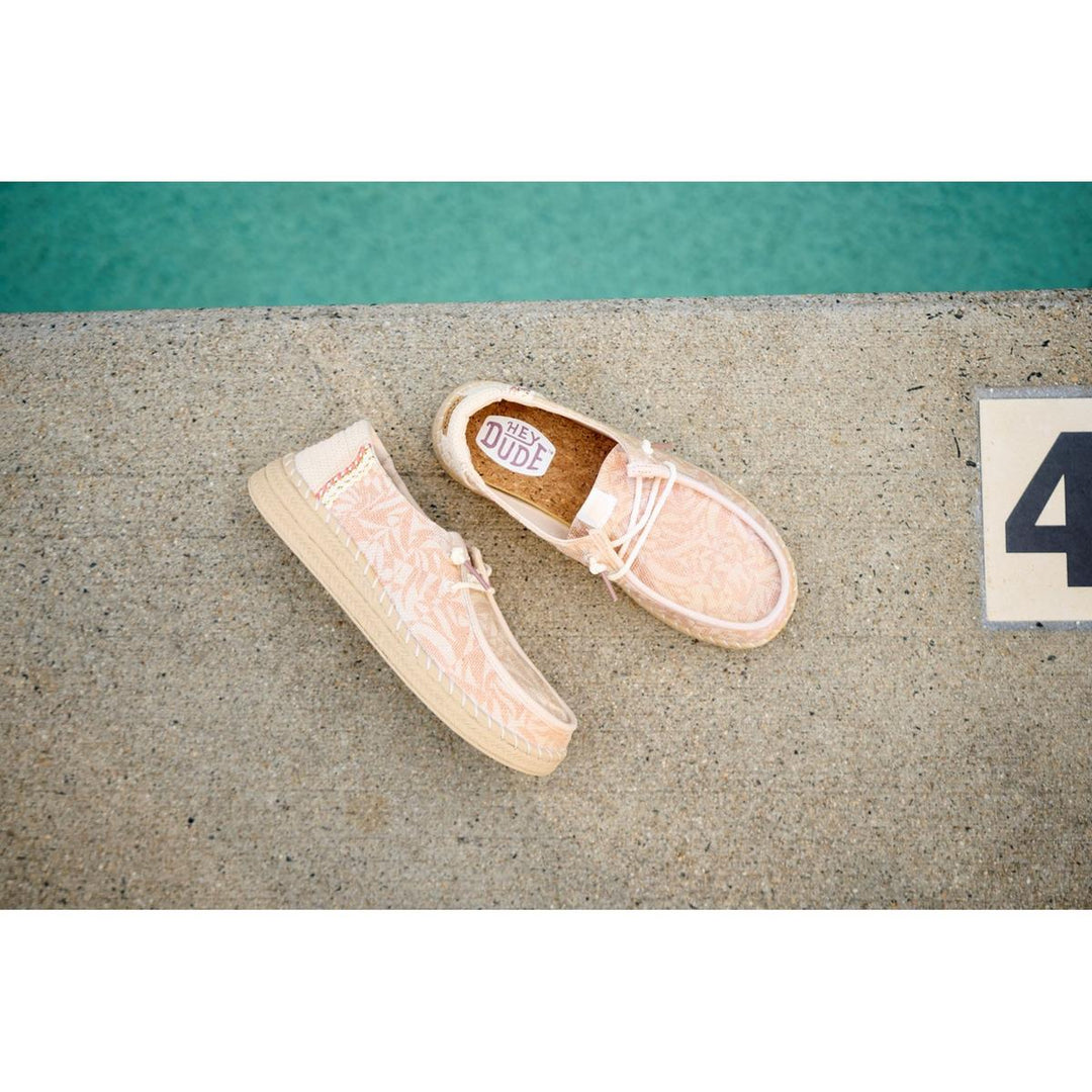 HEYDUDE Wendy Espadrille Retro Palm Shoes Pale Pink/White