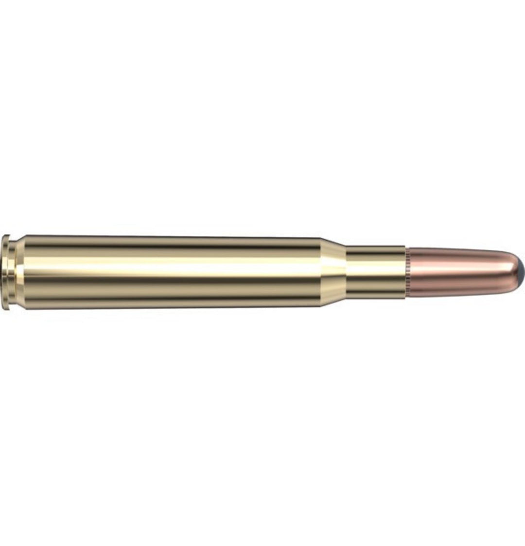 Hornady .30-06 Springfield 220gr InterLock cartridge, side-profile render of the brass case with a heavy round-nose copper soft-point bullet