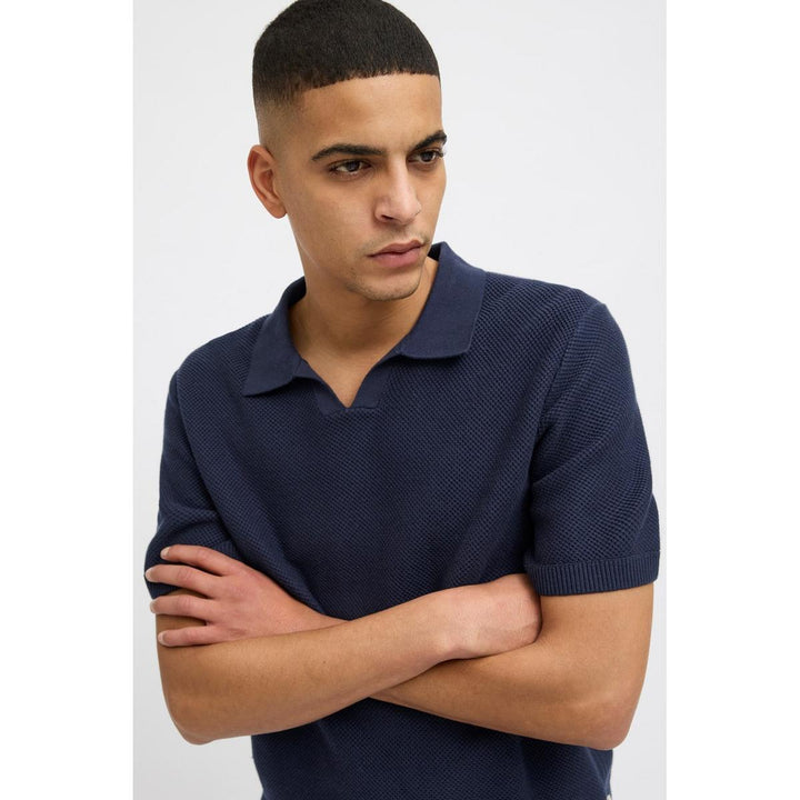 Jack & Jones Jack & Jones Premium split neck knitted polo in Navy Night Sky