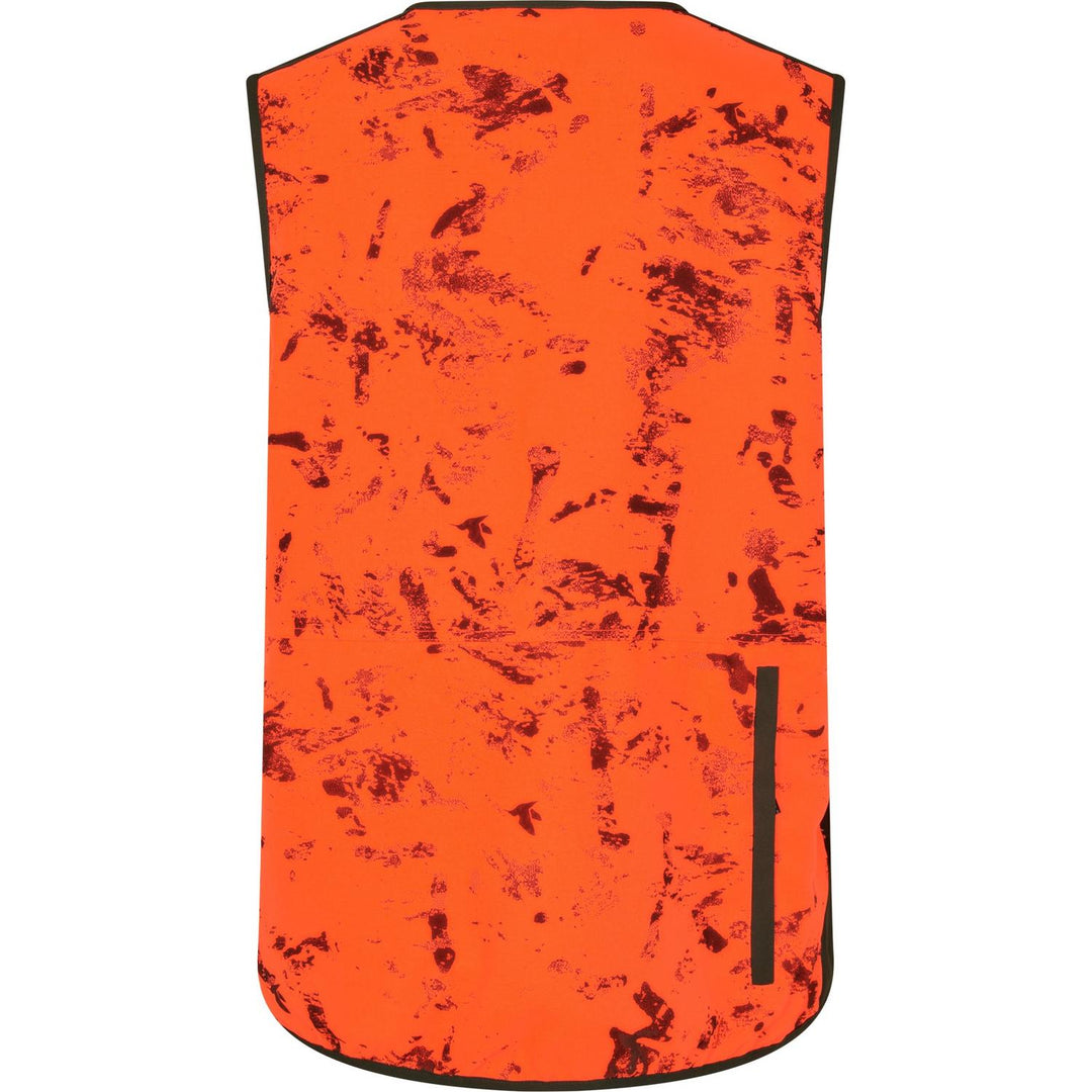 Seeland Trax Blaze waistcoat, rear view showing the full blaze-orange InVis camouflage panel.