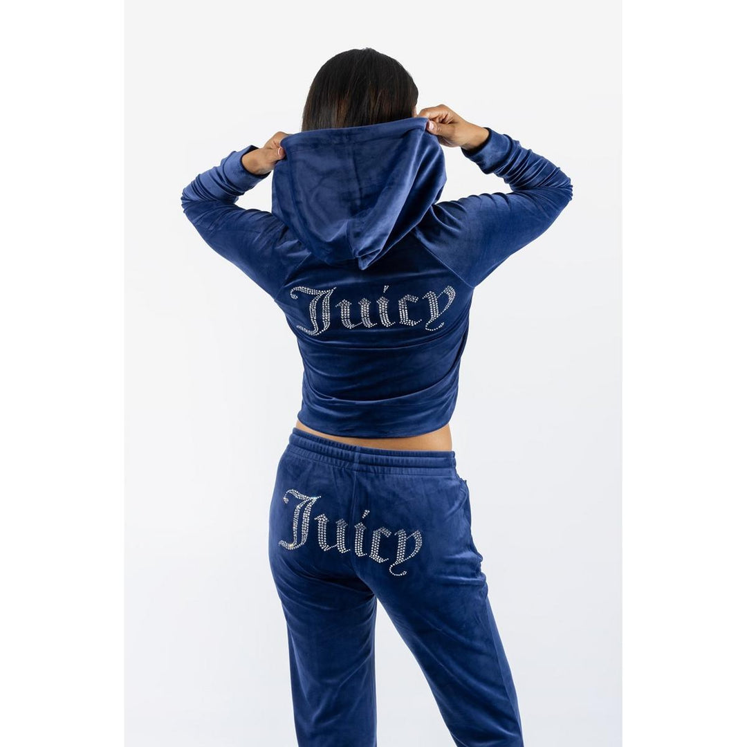 Juicy Couture Classic Velour Hoodie With Juicy  Logo Blue Depths
