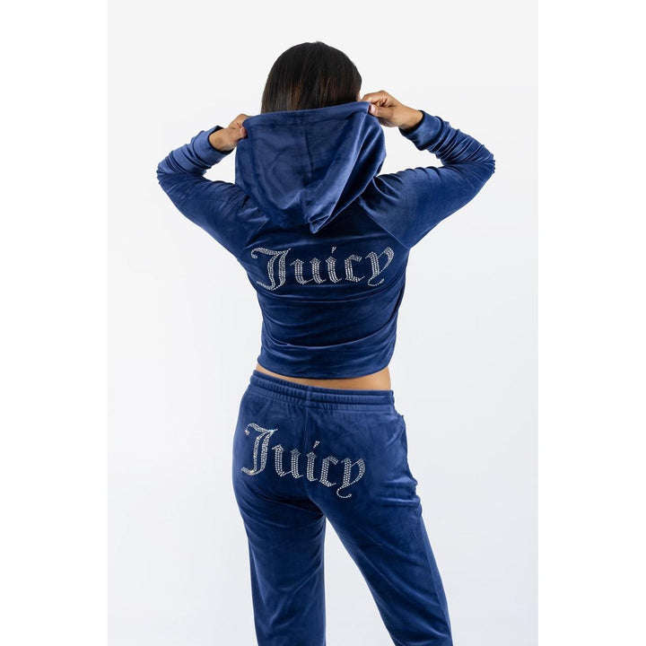 Juicy Couture Classic Velour Hoodie With Juicy  Logo Blue Depths